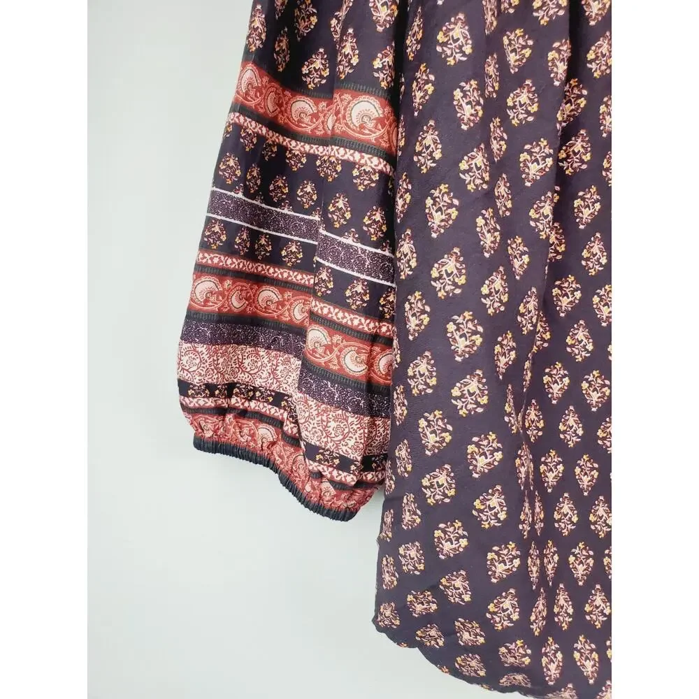 Old Navy Peasant Top Womens 2X‎ Floral Puff Balloon Sleeve Brown Cotton Bohemian
